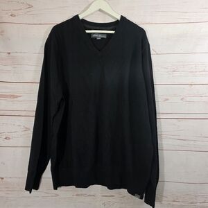 Eddie Bauer Men's Cotton Cashmere Blend Black Vneck Sweater Size XXL NWOT